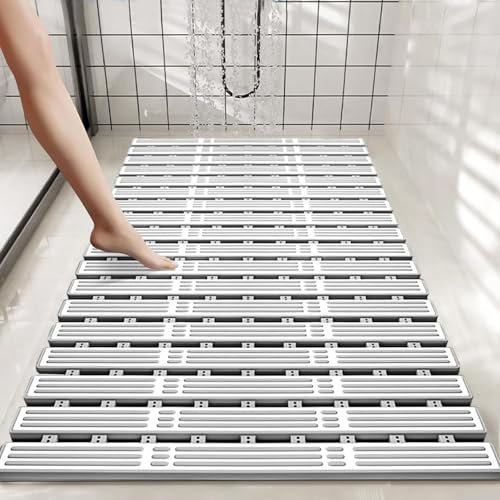 Tapis de Douche Antidérapant - Tapis Antidérapant Baignoire - Caillebotis Douche avec Ventouses, Matériau PP+TPE, Résistant à la Moisissure, Découpable, Séchage Rapide et Drainage Efficace - 90x40cm