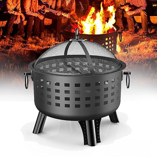 PQXQZ 25,5 Zoll Große Feuerschale für Draußen Feuerschale mit Funkenschutz Feuerstelle Outdoor Zum Befeuern mit Holz für Lagerfeuer Im Garten Terrasse Oder Picknick Im Freien
