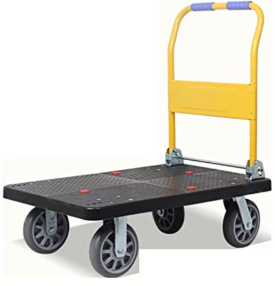 XCHSXYL Plattformwagen, Kunststoff-Plattformwagen mit stummen Rädern, Faltbarer Griff, leicht zu verstauender Schubkarren für den Umzug zu Hause, im Büro, im Lager, Handkarre, robuster Trolley (Größ