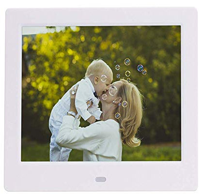 HXZJUIKL 8 Zoll Digitaler Bilderrahmen Digitaler Fotorahmen Breitbild mit LED-Display 1024x768 Hi Res Digital PhotoUSB- und SD-Kartensteckplätze und Fernbedienung,Weiß