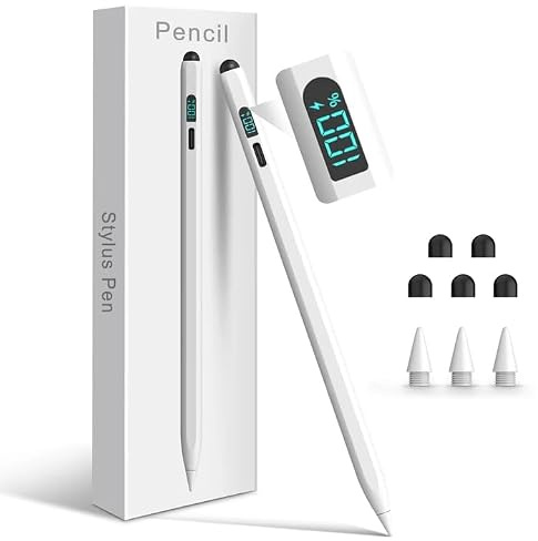 Styluslink 2-in-1 iPad Stift mit LED-Anzeige, Schnellladung, Weiß | Silikon-& Aktivstiftspitzen, Neigungssensitivität, Handflächenablehnung, 15 Min. Schnellladung, kompatibel mit iPad 2018–2026