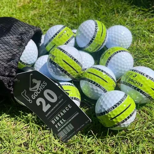 GOCHSS 2-lagige Surlyn-Golfbälle mit Ziellinie，332 Dimples, geringer Spin, Weite über 27 Meter, langlebige Golfbälle für Amateure, Junioren und Damen – 20er-Pack