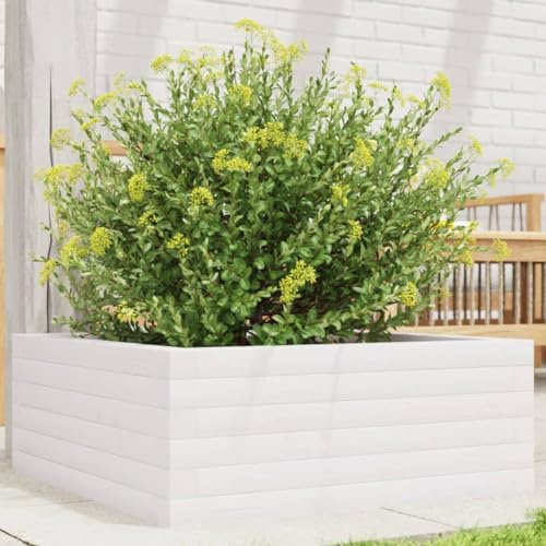 HaoChrymec Jardinera Exterior de Madera Maciza de Pino, Maceta para Balcón, Resistente y Duradera, con Fondo Abierto, Ideal para Flores, Plantas, Huerto Urbano, Color Blanco, 60x60x23 cm