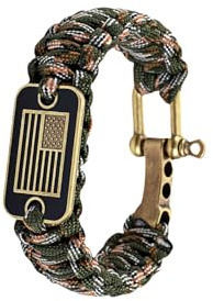 Braccialetto di sopravvivenza in paracord patriottico da uomo, con ciondolo a forma di bandiera statunitense, attrezzatura tattica con funzioni multistrumento, misura regolabile (12 – 25 cm), design