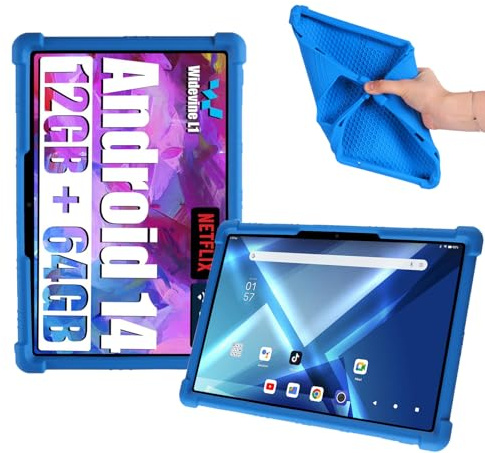 Junfire Silikonhülle für Byxsb EUA10L01/Whitedeer A10PRO/Freeski 10/Yicty MB1001/HotLight HOTA10-BK Tablet 10 Zoll, Hülle Stoßfeste Robuste mit Ständer–Blau
