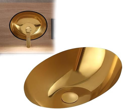 Lavabo ovale in acciaio inox 304 color oro, lavabo da incasso a vasca singola, piccolo lavabo da bar in acciaio inox con accessori color oro