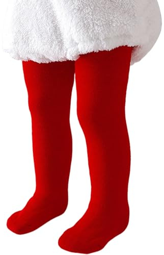 Baby Girls Knit Footed Tights Winter Thick Fleece Leggings Warm Thermal Casual Plain Pantyhose Elasticated Stretch Durable Pantyhose for Ballet DanceBaby Fall Clothes (Red, 1-2 years)