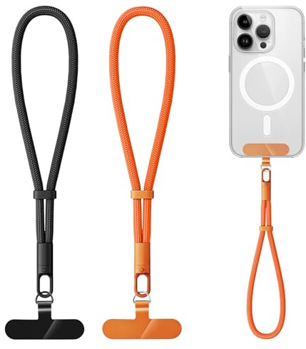 Miiqxx 2 PCS Anti Theft Phone Straps with 2 Patches,Phone Wrist Strap Anti Theft,PhoneStrap Wrist,Universal Wrist Strap for CellPhone Case(Black and Orange) (Orange,Black)