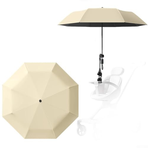 Yuanpgky Ombrellone parasole per passeggino, UPF 50+, protezione UV con dispositivo di fissaggio a clip, diametro 100 cm, compatibile con la maggior parte dei passeggini (giallo)