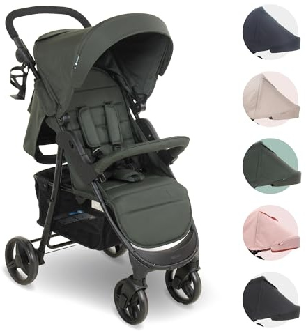 My Babiie MB30 Pushchair – from Birth to 4 Years (22kg), Easy Compact Fold, Large Shopping Basket, Adjustable Handle, Stroller Includes Cup Holder, Rain Cover – Forest Green