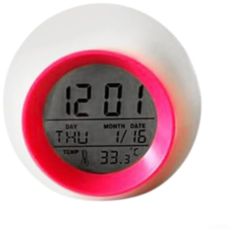 Réveil numérique pour enfants avec veilleuse 7 couleurs et affichage LED, horloge de table à piles affichant l'heure, la date, la température, plusieurs tonalités d'alarme pour chambre de garçons et