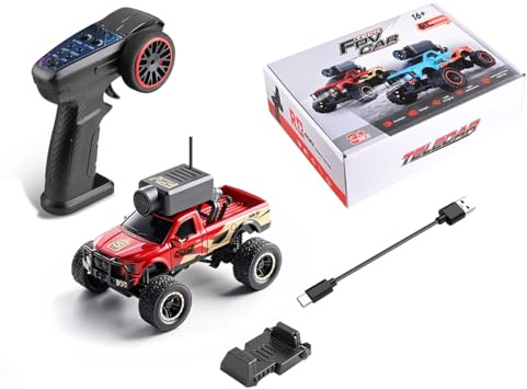 WANENGEDIY Coche teledirigido FPV Min con cámara y luces LED, WL 1/64 escala totalmente proporcional FPV Mini RC Camión Modelo de Camión con APP + Mando a distancia Sistema de Control Dual, Regalos