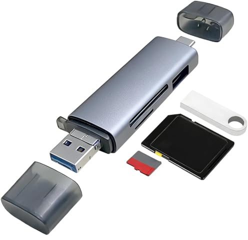 Lettore di schede SD USB C, 6 in 1 Lettore di schede USB3.0, Supporta SD, TF, SDHC, SDXC, MicroSD, MMC - Compatibile con Phone 16/15, MacBook Pro/Air, smartphone, fotocamera, ecc