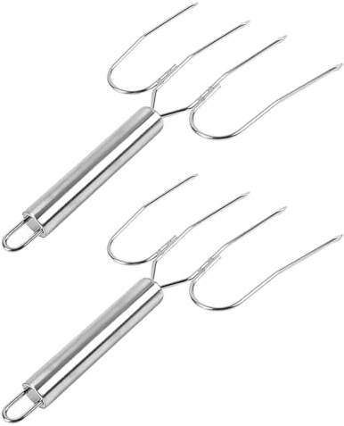 GRIRIW Tenedores para Barbacoa de Acero Inoxidable 2 Unidades, Horquillas Grandes para Levantar Pavos Mango Ergonómico, Herramientas para Cocinar Carne en Exteriores y Asados