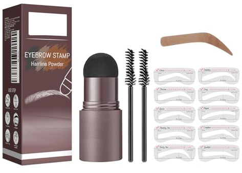 Braunes Augenbrauen-Stempelset | Wasserfestes Augenbrauenpuder mit 10 Wiederverwendbaren Schablonen | Langanhaltender Natürlicher Look | Augenbrauenfüller für Dünne Augenbrauen