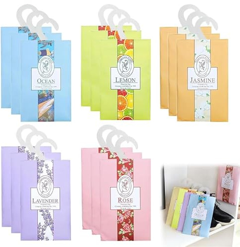 Vaniika Scented Sachet Bags, 15 Pack Wardrobe Freshener with Hanging Sachets, 5 Different Fragrances Natural Mothproof Agent for Closet, Drawers, Cupboard, Car