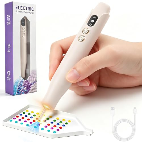 Electric Diamond Art Pen Kit, Wireless Vacuum Pen with 2-Speed Suction & Built-in Warm Light, Lightweight 53g Ergonomic Design for Diamond Painting, USB-C Rechargeable - White | 2-Speed Suction & Built-in Warm Light, Lightweight 53g Ergonomic Design for Diamond Painting, USB-C Rechargeable