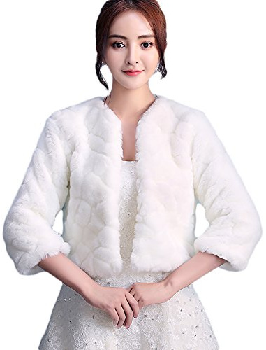 Insun Imitation Fourrure pour Femmes Wrap Étole de Châle et Boléro Cape Veste Boléro pour Robe de Mariée Ivoire 2