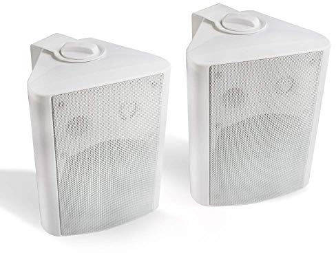 Herdio Altoparlanti per esterni cablati impermeabili da 200 Watt da 5,25 pollici per montaggio a parete perfetti per patio, terrazza, garage, portico coperto (una coppia, bianco)