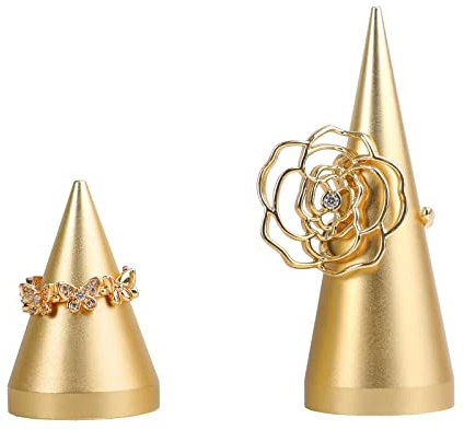 GemeShou 2-stückige Gold-Ring-Display-Ständer zum Verkauf, Schmuck-Display-Ring für die Hochzeitseremonie, Ring-Kegel-Speicher-Organisator, Hochzeit-Ring-Halter für die Nachttisch [Gold]
