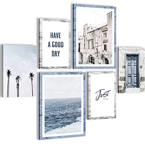 Novart Wandbilder Set Meer Strand Mit Spruch - KEIN EXTRA RAHMEN BENÖTIGT - Modern Deko - Wohnzimmer Schlafzimmer N014563a