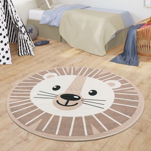 TT Home Tapis Chambre Enfant Tapis Enfant Tapis Bébé pour Garçons Et Filles Rond Moderne, Couleur:Beige, Dimension:80 cm Rond