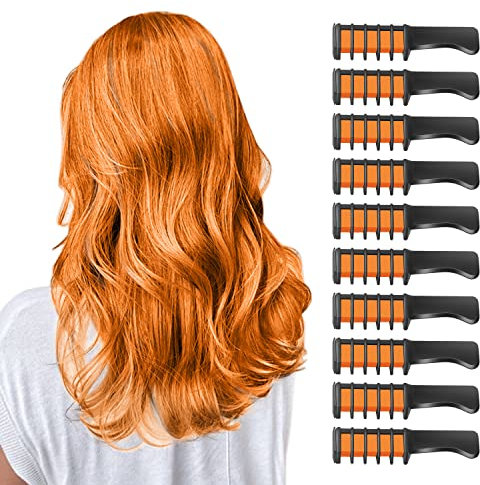 10 colores Hair Chalk Peines de Tiza de Colores para el Pelo Temporal Cabello Tiza No Tóxico Lavables para el Fiesta Navidad Cumpleaños y Cosplay Niñas y Niños Regalos(Naranja)