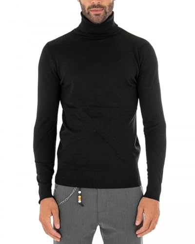 Giosal Maglioncino Uomo Maniche Lunghe Elastico Collo Alto Tinta Unita Vari Colori (Nero, S)