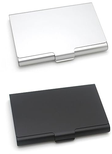 PLABBDPL Visitenkartenetui, 2 Pcs Edelstahl Visitenkarten Etuis Schwarz Silber, Premium Visitenkartenhalter, fur Schonenden ​Aufbewahrung Ihrer Karte, Visitenkartenhalter für Damen und Herren