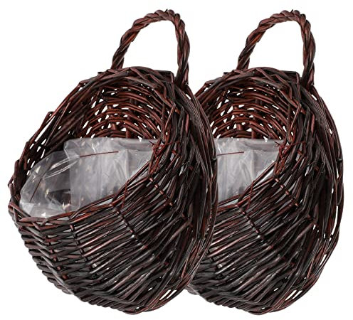 BESTonZON 2st Blumenkorb Aus Rattan Zum Aufhängen An Der Wand Blumenhalter Aus Korbgeflecht Körbe Seegras Gemüsepflanzen Hängender Pflanzkorb Für Innenbereich Anlage Wandbehang Hölzern