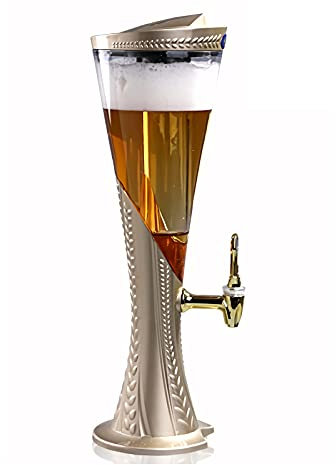MBROS Beer Tower Dispensador de Bebidas Columna de Cerveza con refrigeración por Hielo, dispensador de Bebidas de 3L con Grifo, Tubo de Hielo y Luces, Ideal para Fiestas, Bares y el hogar