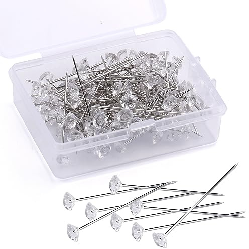 100 st bukettnålar bröstbuketter stift, 3,8 cm blomma blommiga diamantstift blommig strass stift kristall diamant huvud för brud frisyr handled blomma bröllop blomma smycken dekoration (38 mm)