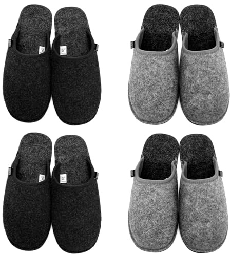 GURGER Gästehausschuhe Set Unisex Waschbar Antirutsch Hochwertige Filz Gästepantoffeln Filzpantoffeln, 4er Set Schwarz Grau