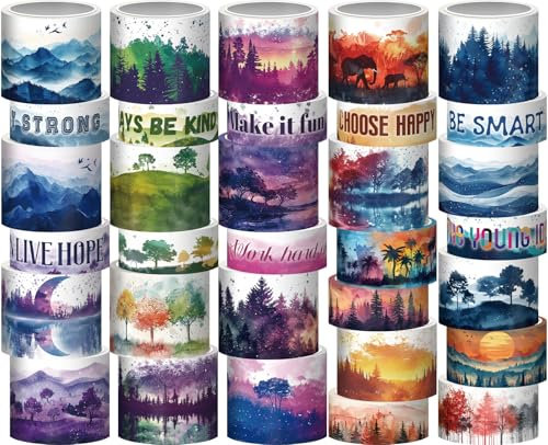 Washi Tape Set 32 Rollen, Vier Jahreszeiten Wald Natürliche Washi Tapes für Journaling, Planer, Bäume Maskierung Dekorative Band für Scrapbook Supplies, Junk Journal Supply (Frühling, Sommer, Herbst,