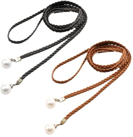 WBZOWRB 2 Stück Bindegürtel, Bindegürtel Damen, Kordel Gürtel Damen, Modischer Damengürtel, Taillenkette, Seil, Geflochten, Lässig, Dünner Gürtel Für Damenkleid Party(Schwarz/Braun)