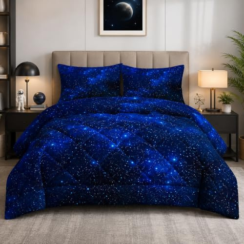 buyluhn Bettdecke 160x200 Ohne Bezug Nutzbar，4 Jahreszeiten Bettdecken Blauer Sternenhimmel Waschbar Steppdecke Wolke Ganzjahresdecke，Bettzeug mit 1 Kissenbezug für Sommer Winter