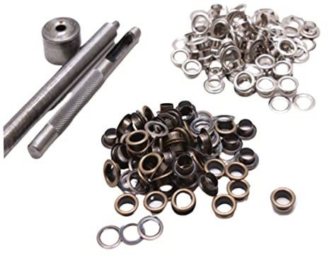SHINEOFI 100set Grommet Kit Brass Eyelets with Tools for Crafts Shoes Clothing Silver Antique Brass Inner Diameter for Home Store Use