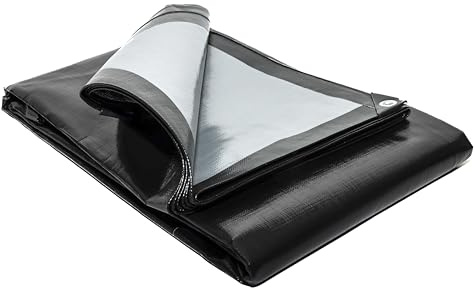 Heavy Duty 270gsm Tarpaulin – Black/Silver Waterproof Sheet with Eyelets, UV Protected & Rotproof – Strong Cover for Roofs, Garden, Trailers, Camping (3.0m x 3.6m)