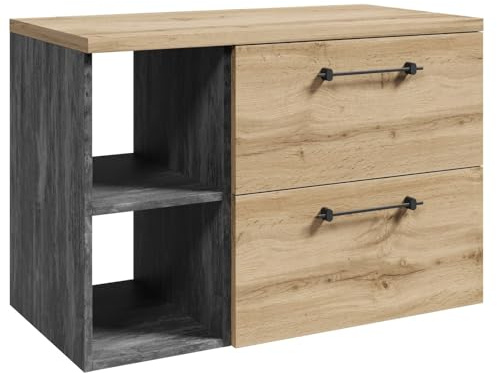 Badplaats B.V. Mobile lavabo Muro 90 cm – rovere – con lavabo e vano portaoggetti