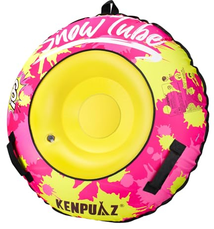 KENPUAZ Inflatable Heavy Duty Snow Tube with Durable Fabric Cover – Premium Snow Sled for Kids & Adults, Winter Outdoor Fun (Red Yellow, 40 Inch)