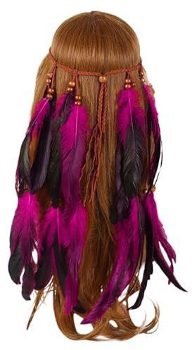 Generisch Damen Hippie Boho Haarband Haarschmuck Indianer Stirnband Vintage Kopfschmuck Pfau Feder Quaste Haarreif Indianer Haarkrone Federn Tribal Headware Karneval Zubehör Party Outfit