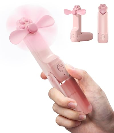MOXTOYU Mini Ventilateur de Poche Portable Pliantavec avec Batterie Rechargeable USB [14-22 heures de travail], 3 Vitesses Reglables avec Batterie Externe, Fonction Lampe de Poche - Rose