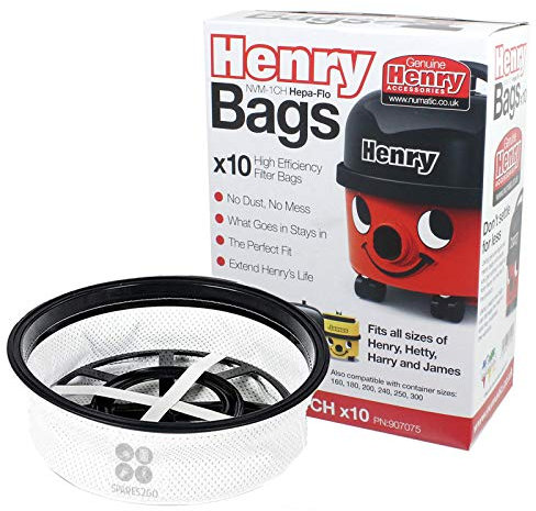 Genuine Numatic Hepa-Flo Cloth Dust Bags + 12 Compatible Main Filter for Henry Hetty James Vacuum Cleaner (Pack of 10 Bags)