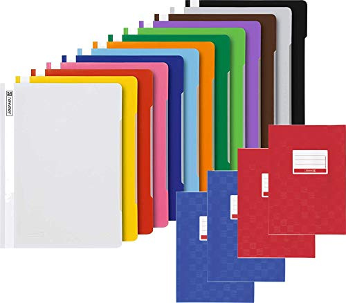 12 Brunnen Schnellhefter A4 farbig sortiert PP-Folie glasklares Deckblatt (12 Farben) (13 + 4 | A4 + A5)