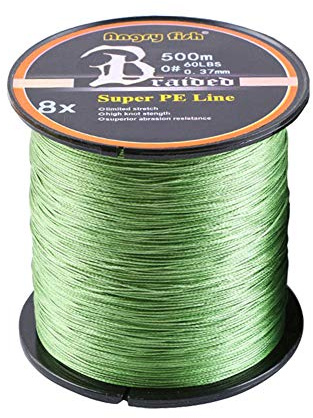 LSHEL Geflochtene Angelschnur 8fach 500m PE Super Starke Geflochtene Schnüre, Armee-Grün, 4.0# 0.33mm/22.68kg/50lb