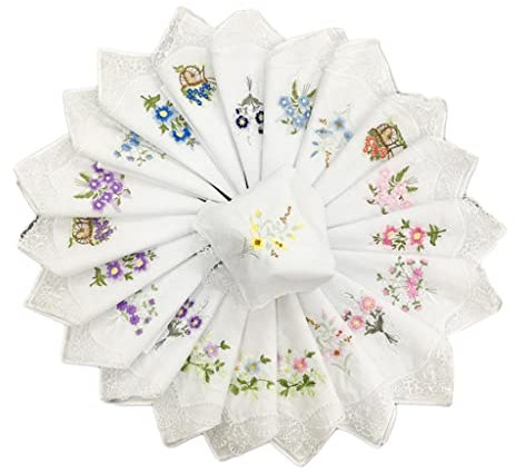 12X ELEGANTE DAMEN DAMEN BESTICKTE SPITZEN HANKIES SCHMETTERLINGS HANKERCHIEFS