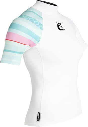 Cressi Shield Lady Rash Guard Short/SL - Protective Short Sleeve Rash Guard für SUP und Wassersport, Weiß/Aquamarin, XS/1, Frauen