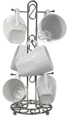 Blue Donuts Farmhouse Coffee Mug Rack, Coffee Mug Tree for 6 Mugs, Coffee Cup Holders for Counter, Chrome Coffee Cup Holder Countertop Organizer for Kitchen, Vintage Mug Rack