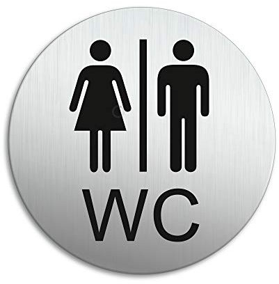 Targhetta per Porta - Toilette WC Donna Uomo Targa Ø 100 mm Alluminio spazzolato auto-adhesiva