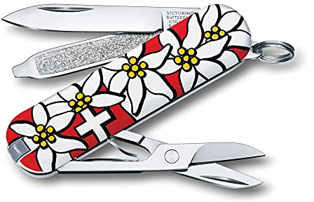 Victorinox, Classic SD, Coltellino Svizzero, Originale, Multiuso, Campeggio, 7 Funzioni, Lama, piccola, Lima per unghie, Edelweiss